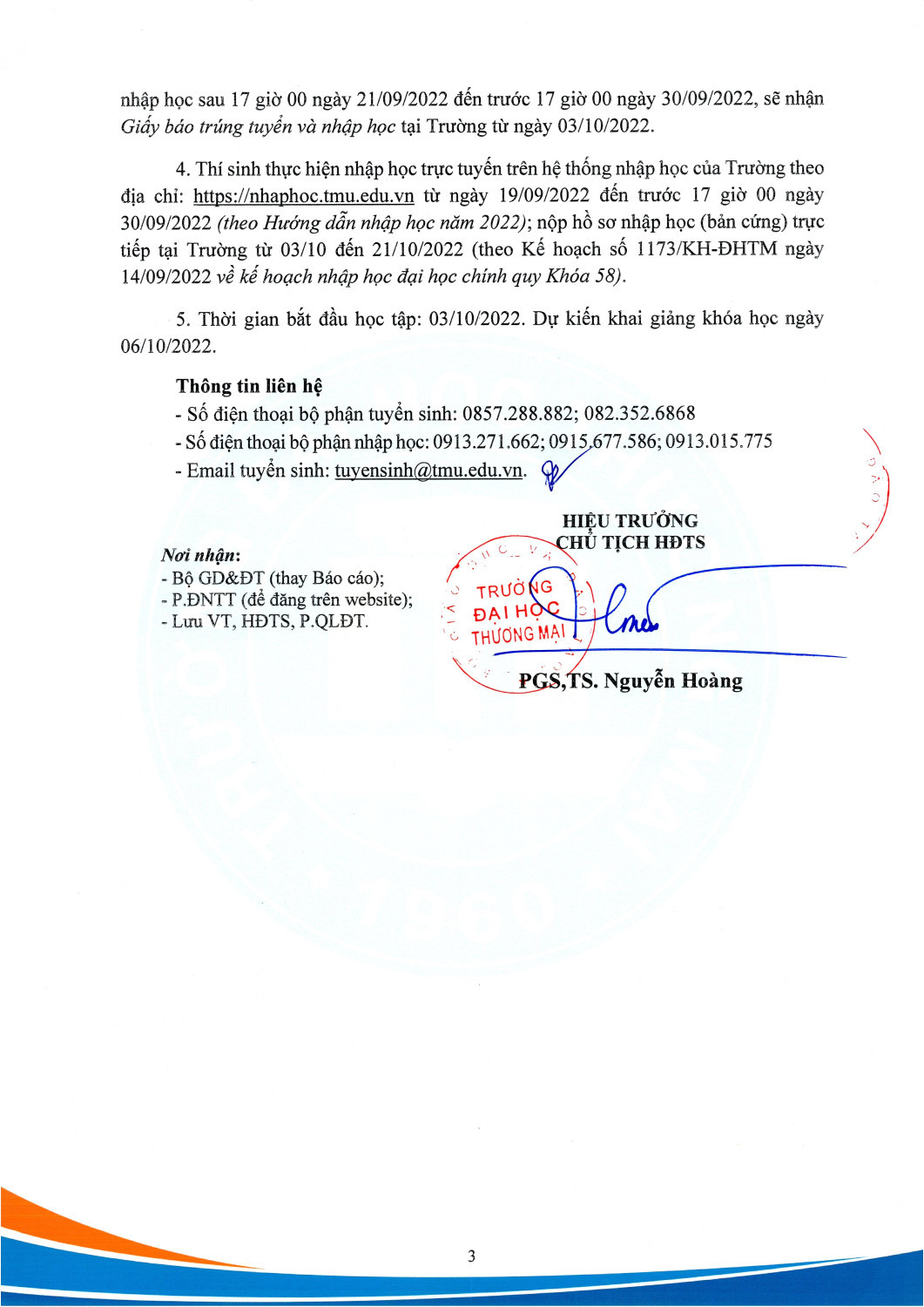 Thông báo điểm chuẩn trúng tuyển ĐHCQ 2022, theo PT xét KQT THPT CTĐT chuẩn New Page 3